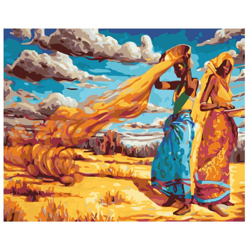 Jucarii, Copii si Bebe - Jucarii si jocuri - Jucarii & jocuri educative - Seturi pictura si desen - Set pictura pe numere Femeile africane 1121, panza bumbac pe rama lemn, 90 x 120 cm - Infinity.ro