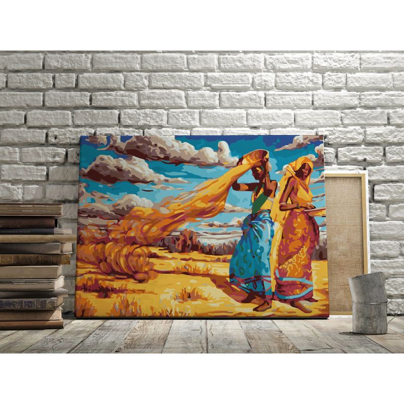 Jucarii, Copii si Bebe - Jucarii si jocuri - Jucarii & jocuri educative - Seturi pictura si desen - Set pictura pe numere Femeile africane 1121, panza bumbac pe rama lemn, 90 x 120 cm - Infinity.ro