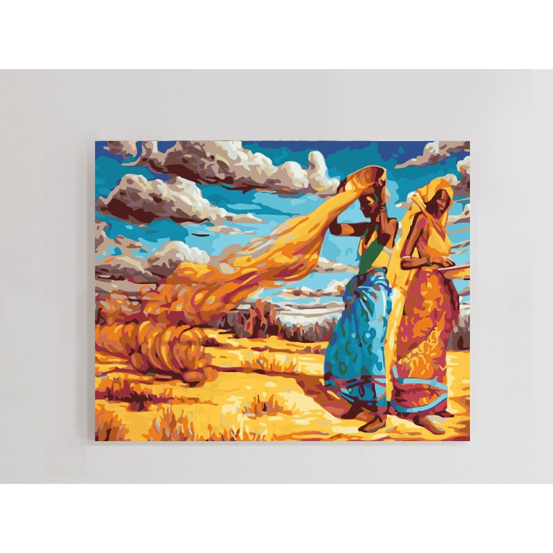 Jucarii, Copii si Bebe - Jucarii si jocuri - Jucarii & jocuri educative - Seturi pictura si desen - Set pictura pe numere Femeile africane 1121, panza bumbac pe rama lemn, 90 x 120 cm - Infinity.ro