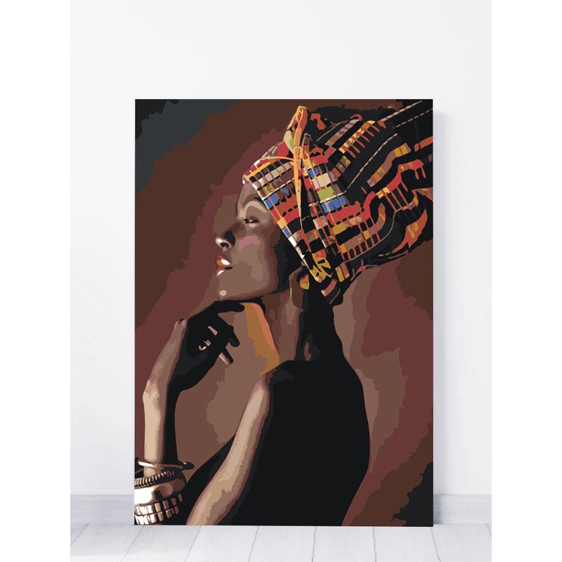 Jucarii, Copii si Bebe - Jucarii si jocuri - Jucarii & jocuri educative - Seturi pictura si desen - Set pictura pe numere Femeie africana 1193, panza bumbac pe rama lemn, 90 x 120 cm - Infinity.ro