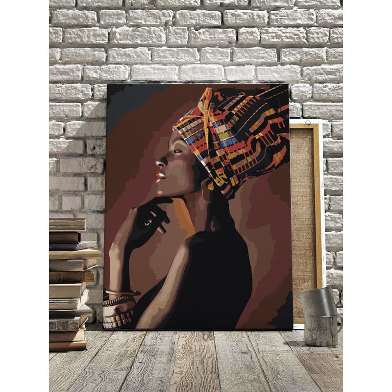 Jucarii, Copii si Bebe - Jucarii si jocuri - Jucarii & jocuri educative - Seturi pictura si desen - Set pictura pe numere Femeie africana 1193, panza bumbac pe rama lemn, 90 x 120 cm - Infinity.ro