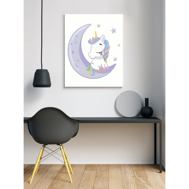 Jucarii, Copii si Bebe - Jucarii si jocuri - Jucarii & jocuri educative - Seturi pictura si desen - Set pictura pe numere Unicorn pe luna 1304, panza bumbac pe rama lemn, 90 x 120 cm - Infinity.ro