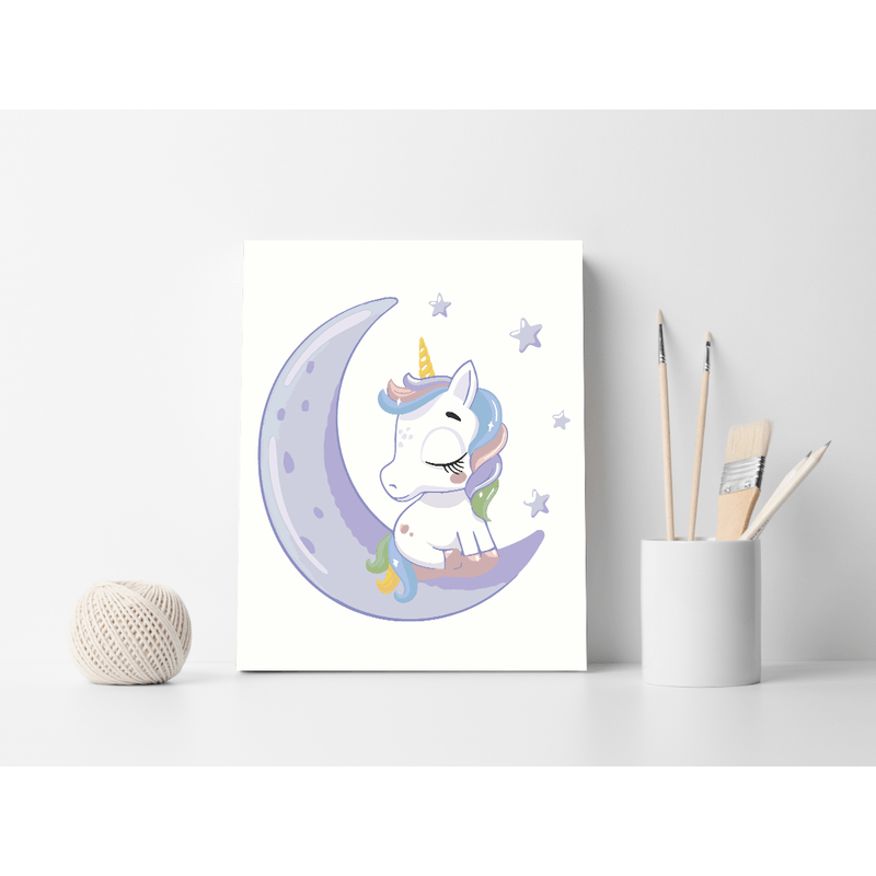 Jucarii, Copii si Bebe - Jucarii si jocuri - Jucarii & jocuri educative - Seturi pictura si desen - Set pictura pe numere Unicorn pe luna 1304, panza bumbac pe rama lemn, 90 x 120 cm - Infinity.ro