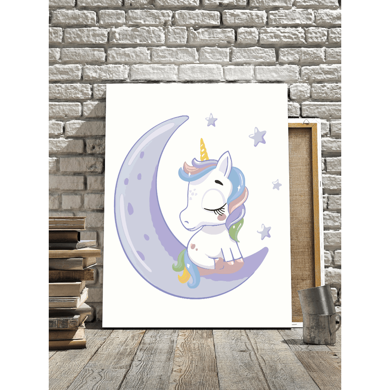 Jucarii, Copii si Bebe - Jucarii si jocuri - Jucarii & jocuri educative - Seturi pictura si desen - Set pictura pe numere Unicorn pe luna 1304, panza bumbac pe rama lemn, 90 x 120 cm - Infinity.ro