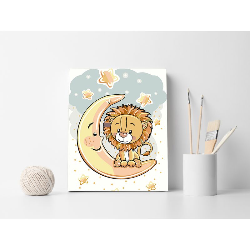 Jucarii, Copii si Bebe - Jucarii si jocuri - Jucarii & jocuri educative - Seturi pictura si desen - Set pictura pe numere Leu pe luna 1423, panza bumbac pe rama lemn, 80 x 100 cm - Infinity.ro