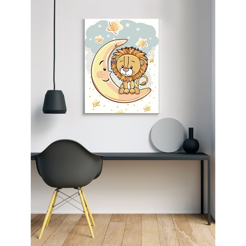 Jucarii, Copii si Bebe - Jucarii si jocuri - Jucarii & jocuri educative - Seturi pictura si desen - Set pictura pe numere Leu pe luna 1423, panza bumbac pe rama lemn, 80 x 100 cm - Infinity.ro