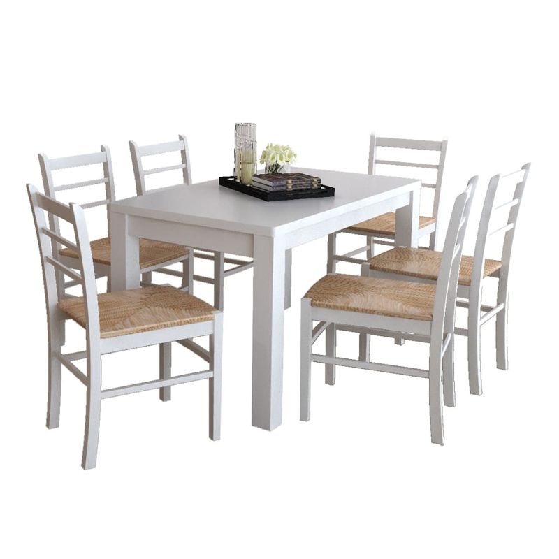 Casa si Gradina - Mobilier - Scaune si fotolii - Scaune - Scaune de bucatarie, 6 buc., lemn de pin si stuf, alb - Infinity.ro