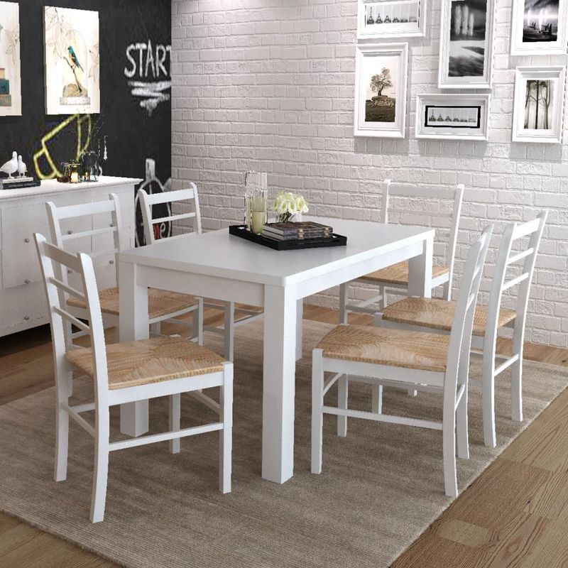 Casa si Gradina - Mobilier - Scaune si fotolii - Scaune - Scaune de bucatarie, 6 buc., lemn de pin si stuf, alb - Infinity.ro
