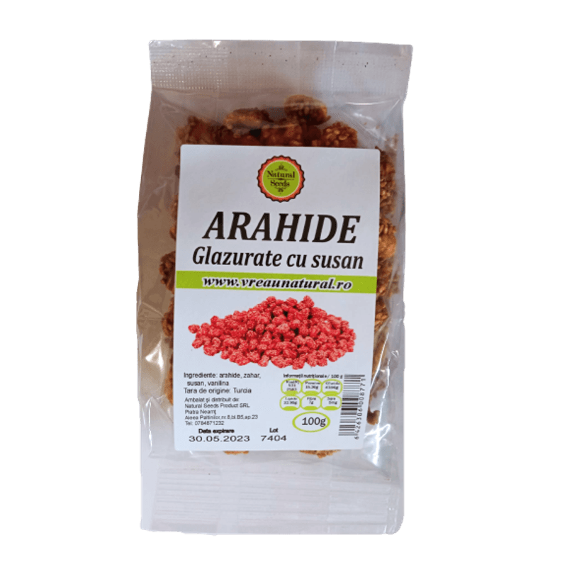 Market - Bacanie - Chipsuri si snacksuri - Alune, fistic si mixuri - Arahide glazurate cu susan, 100 g - Infinity.ro