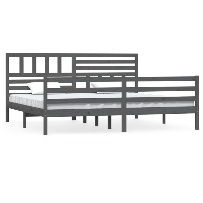 Casa si Gradina - Mobilier - Paturi si accesorii - Paturi - Cadru de pat mic single, gri , 200x200 cm, lemn masiv - Infinity.ro