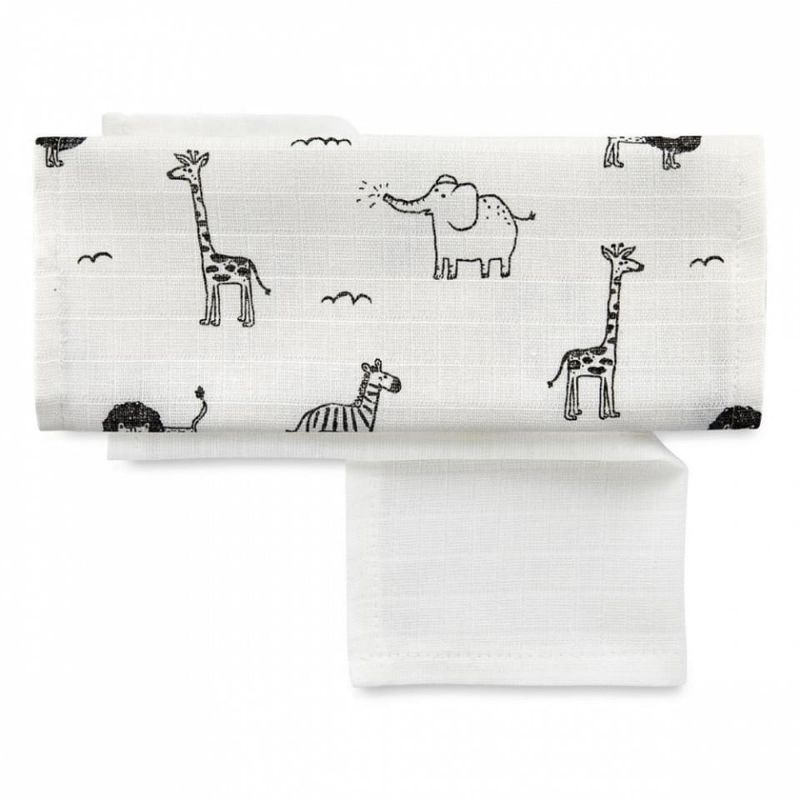 Jucarii, Copii si Bebe - Igiena si ingrijire - Baia bebelusului - Prosoape si halate de baie copii - Set 4 prosopele din muselina 25 x 29 cm BabyJem, model Zoo - Infinity.ro