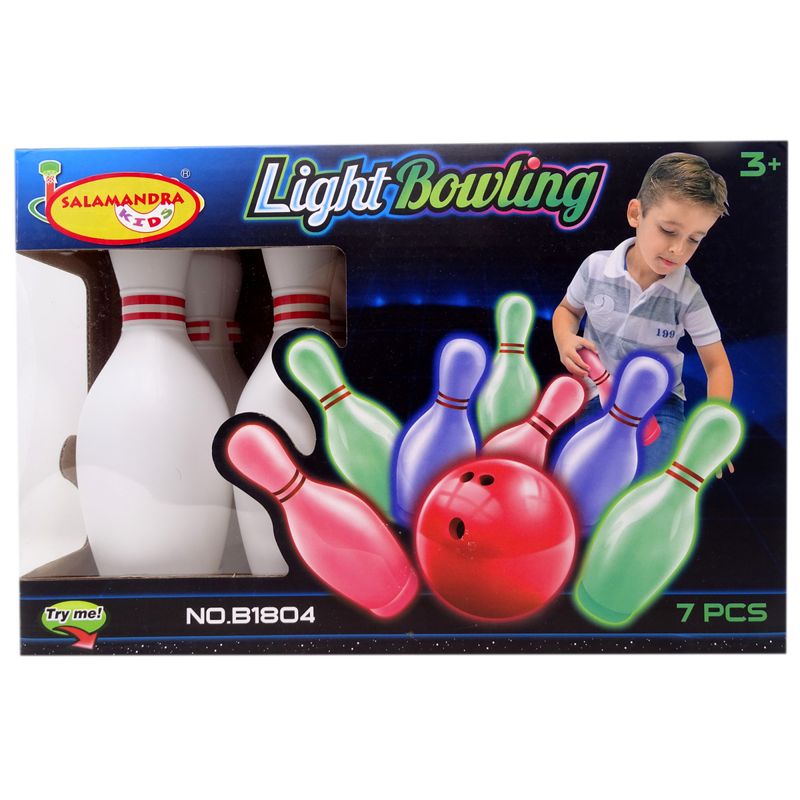 Jucarii, Copii si Bebe - Jucarii si jocuri - Jucarii & jocuri educative - Jocuri si jucarii educative - Set bowling pentru copii, 6 popice led colorate, 1 bila rosie - Infinity.ro