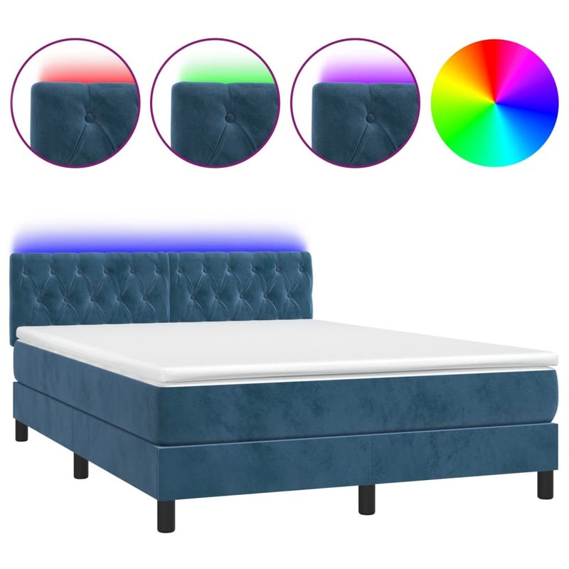 Casa si Gradina - Mobilier - Paturi si accesorii - Paturi - Pat cu arcuri, saltea si LED, gri inchis, 140x200 cm, catifea - Infinity.ro