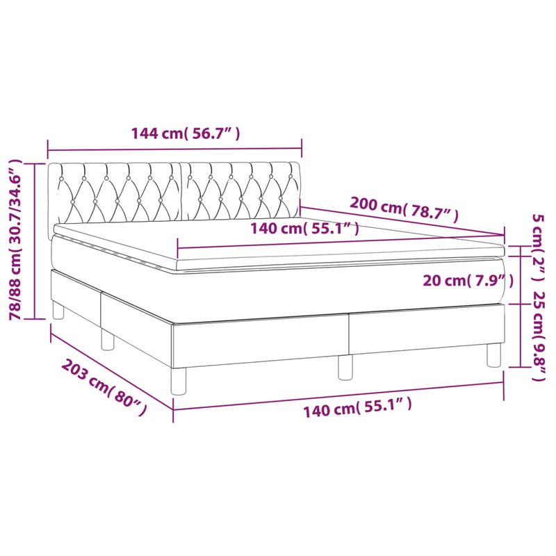 Casa si Gradina - Mobilier - Paturi si accesorii - Paturi - Pat cu arcuri, saltea si LED, gri inchis, 140x200 cm, catifea - Infinity.ro