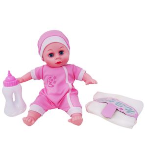 Jucarie papusa bebelus copii ,cu biberon, scutec si servetel, roz
