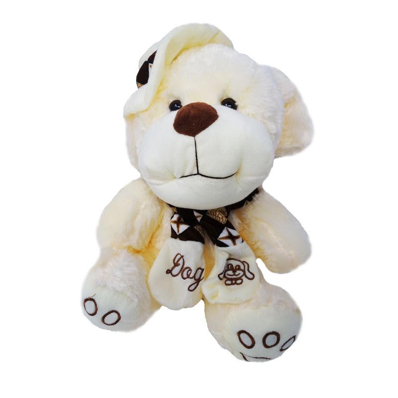 Jucarii, Copii si Bebe - Jucarii si jocuri - Jucarii de plus - Catel de plus cu palarie si fular, alb/maro - Infinity.ro