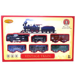 Set tren vintage, 1 locomotiva, 5 vagoane, accesorii cu semne de circulatie