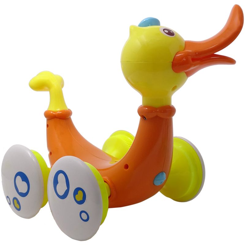 Jucarii, Copii si Bebe - Jucarii si jocuri - Jucarii & jocuri educative - Jucarii interactive - Jucarie interactiva 2 in 1, ratusca muzical cu zornaitoare detasabila cu lumini si sunete, portocaliu - Infinity.ro