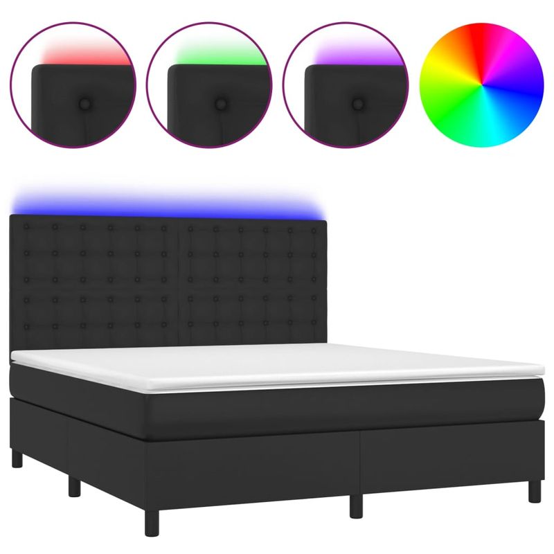 Casa si Gradina - Mobilier - Paturi si accesorii - Paturi - Pat cu arcuri, saltea si LED, negru, 160x200cm, piele ecologica - Infinity.ro