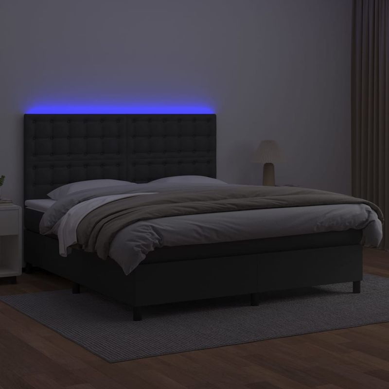 Casa si Gradina - Mobilier - Paturi si accesorii - Paturi - Pat cu arcuri, saltea si LED, negru, 160x200cm, piele ecologica - Infinity.ro