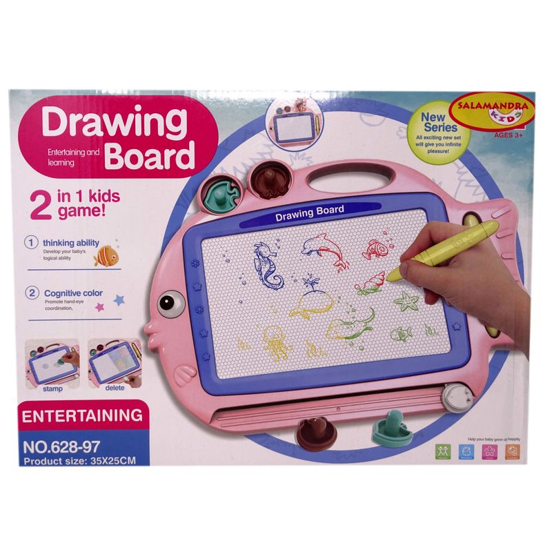 Jucarii, Copii si Bebe - Jucarii si jocuri - Jucarii & jocuri educative - Jocuri si jucarii educative - Tablita magnetica 2 in 1 cu creion si 2 stampile, roz - Infinity.ro