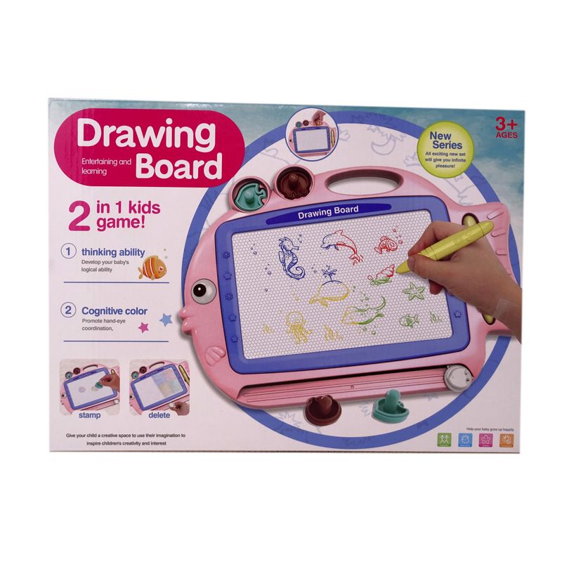 Jucarii, Copii si Bebe - Jucarii si jocuri - Jucarii & jocuri educative - Jocuri si jucarii educative - Tablita magnetica 2 in 1 cu creion si 2 stampile, roz - Infinity.ro
