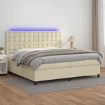 Casa si Gradina - Mobilier - Paturi si accesorii - Paturi - Pat cu arcuri, saltea si LED, crem, 200x200 cm, piele ecologica - Infinity.ro