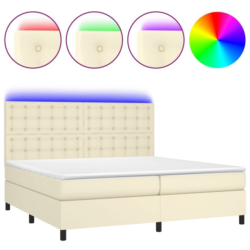 Casa si Gradina - Mobilier - Paturi si accesorii - Paturi - Pat cu arcuri, saltea si LED, crem, 200x200 cm, piele ecologica - Infinity.ro