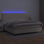 Casa si Gradina - Mobilier - Paturi si accesorii - Paturi - Pat cu arcuri, saltea si LED, crem, 200x200 cm, piele ecologica - Infinity.ro