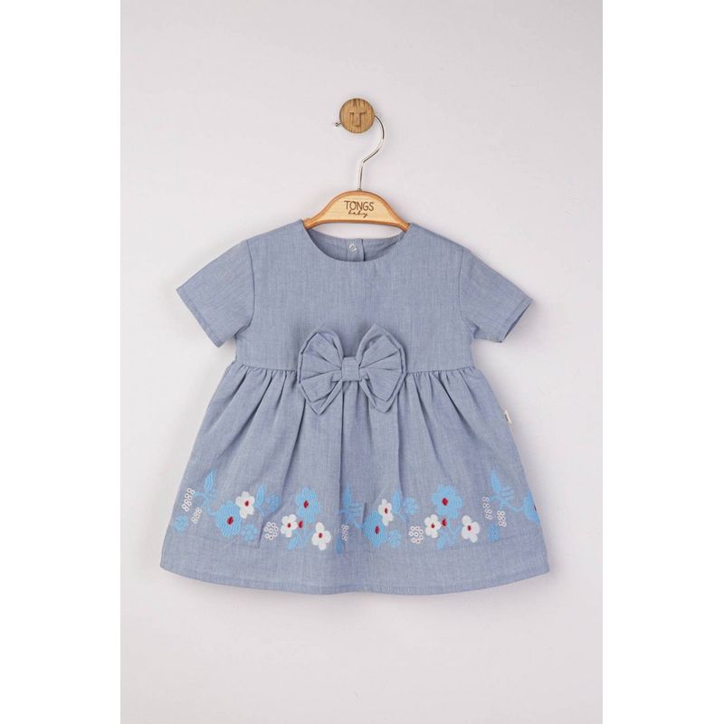 Fashion, accesorii si bijuterii - Copii - Imbracaminte copii - Rochii copii - Rochita eleganta cu broderie pentru fetite, Tongs baby, albastru, marime 24-36 luni - Infinity.ro