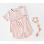 Fashion, accesorii si bijuterii - Copii - Imbracaminte copii - Treninguri si compleuri copii - Set tricou cu pantaloni scurti, Baby Cosy, roz, marime 6-9 luni - Infinity.ro