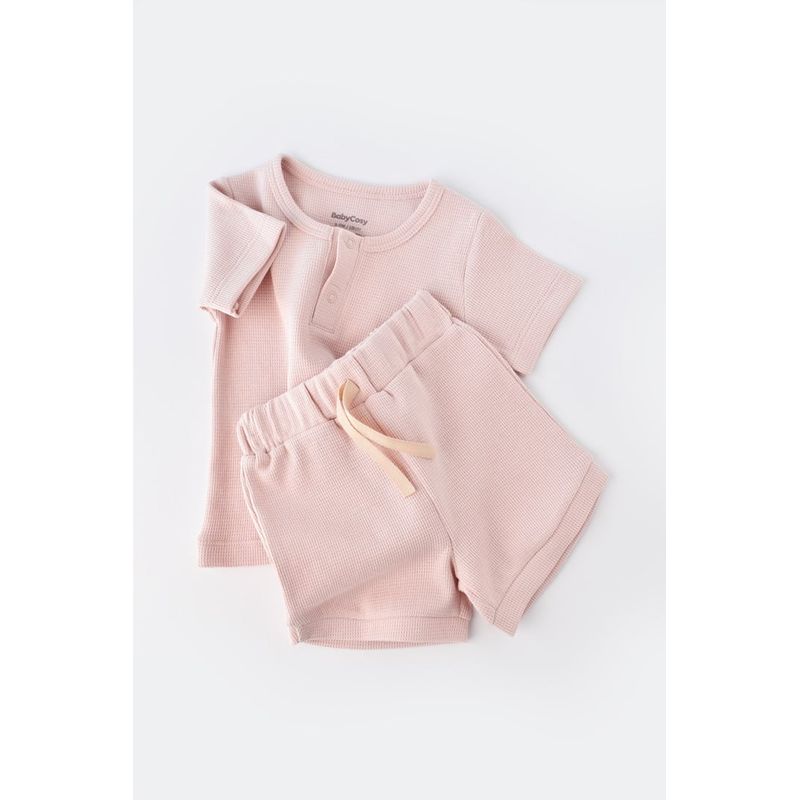 Fashion, accesorii si bijuterii - Copii - Imbracaminte copii - Treninguri si compleuri copii - Set tricou cu pantaloni scurti, Baby Cosy, roz, marime 6-9 luni - Infinity.ro