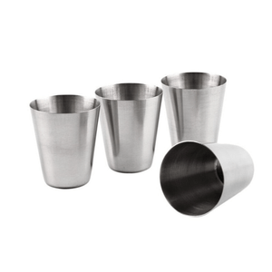Set 4 pahare pentru camping, CRT, Pro Cups, cu husa pentru depozitare, otel inoxidabil, 30 ml