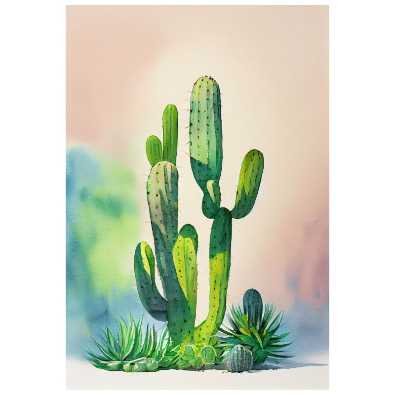 Casa si Gradina - Decoratiuni - Tapet - Tapet autoadeziv Premium, textura canvas, Cactus pictat, 130 x 89 cm - Infinity.ro