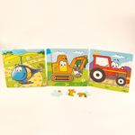 Jucarii, Copii si Bebe - Jucarii si jocuri - Jocuri si puzzle - Puzzle - Set 3 puzzle din lemn, vehicule viu colorate si distractive - Infinity.ro