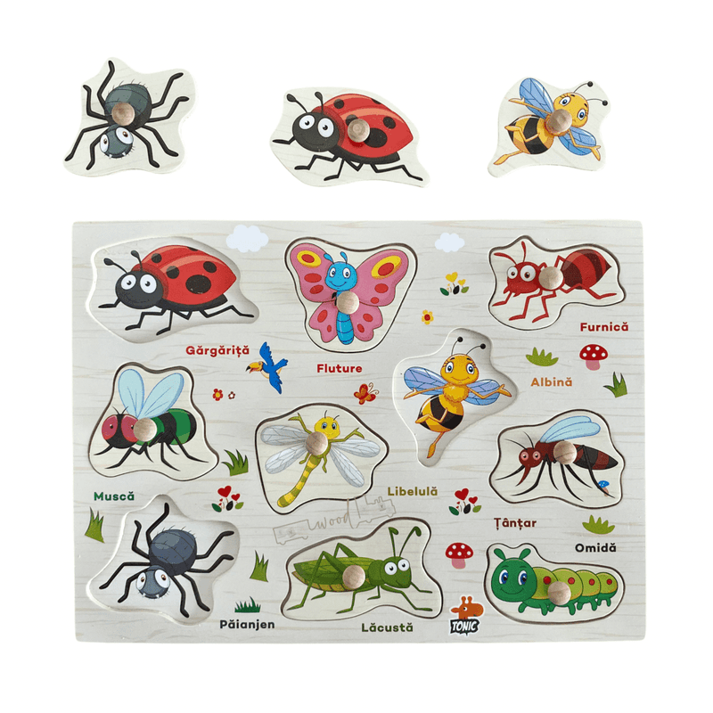 Jucarii, Copii si Bebe - Jucarii si jocuri - Jocuri si puzzle - Puzzle - Puzzle incastru din lemn cu insecte in limba romana - Infinity.ro