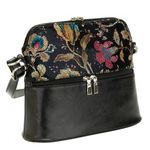 Fashion, accesorii si bijuterii - Femei - Accesorii femei - Genti si rucsacuri femei - Geanta dama din piele naturala, model 239, de umar si crossbody, negru cu flori, Multicolor - Infinity.ro