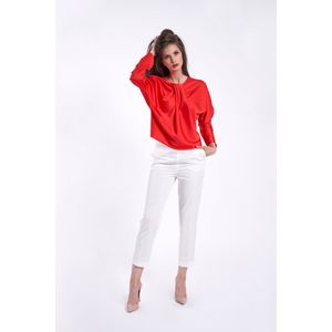 Bluza din matase cu fronseu dispus asimetric, rosu