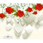 Casa si Gradina - Decoratiuni - Tapet - Autocolant, Trandafiri rosii si patrate, 135 x 225 cm - Infinity.ro