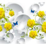 Casa si Gradina - Decoratiuni - Tapet - Fototapet de perete, autoadeziv si lavabil, Trandafiri galbeni si fluturi 2, 400 x 250 cm - Infinity.ro