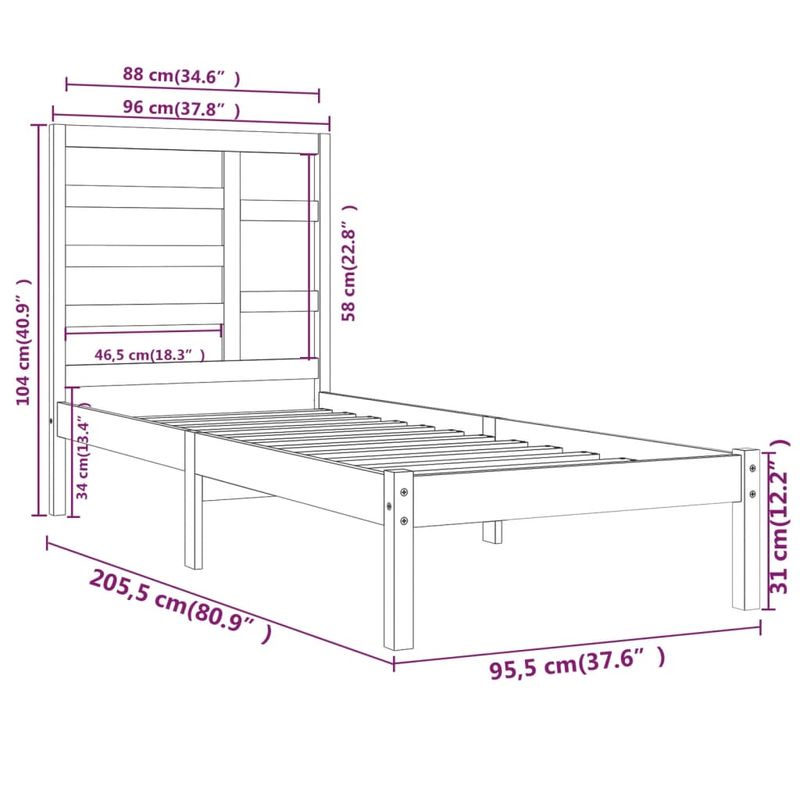 Casa si Gradina - Mobilier - Paturi si accesorii - Paturi - Cadru de pat mic single, alb, 90x200 cm, lemn masiv - Infinity.ro