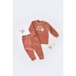 Fashion, accesorii si bijuterii - Copii - Imbracaminte copii - Treninguri si compleuri copii - Set Curcubeu cu bluzita si pantaloni lungi, Baby Cosy, caramiziu, marime 9-12 luni - Infinity.ro