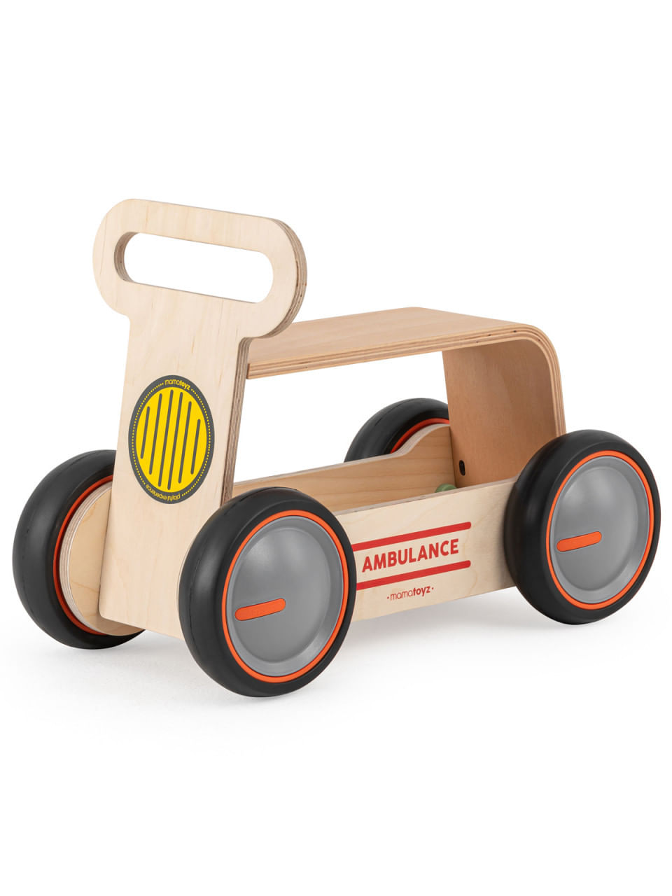 Jucarie din lemn 3 in 1 Ambulanta DriveMe Wood masinuta ride-on, premergator si carucior de jucarii MamaToyz