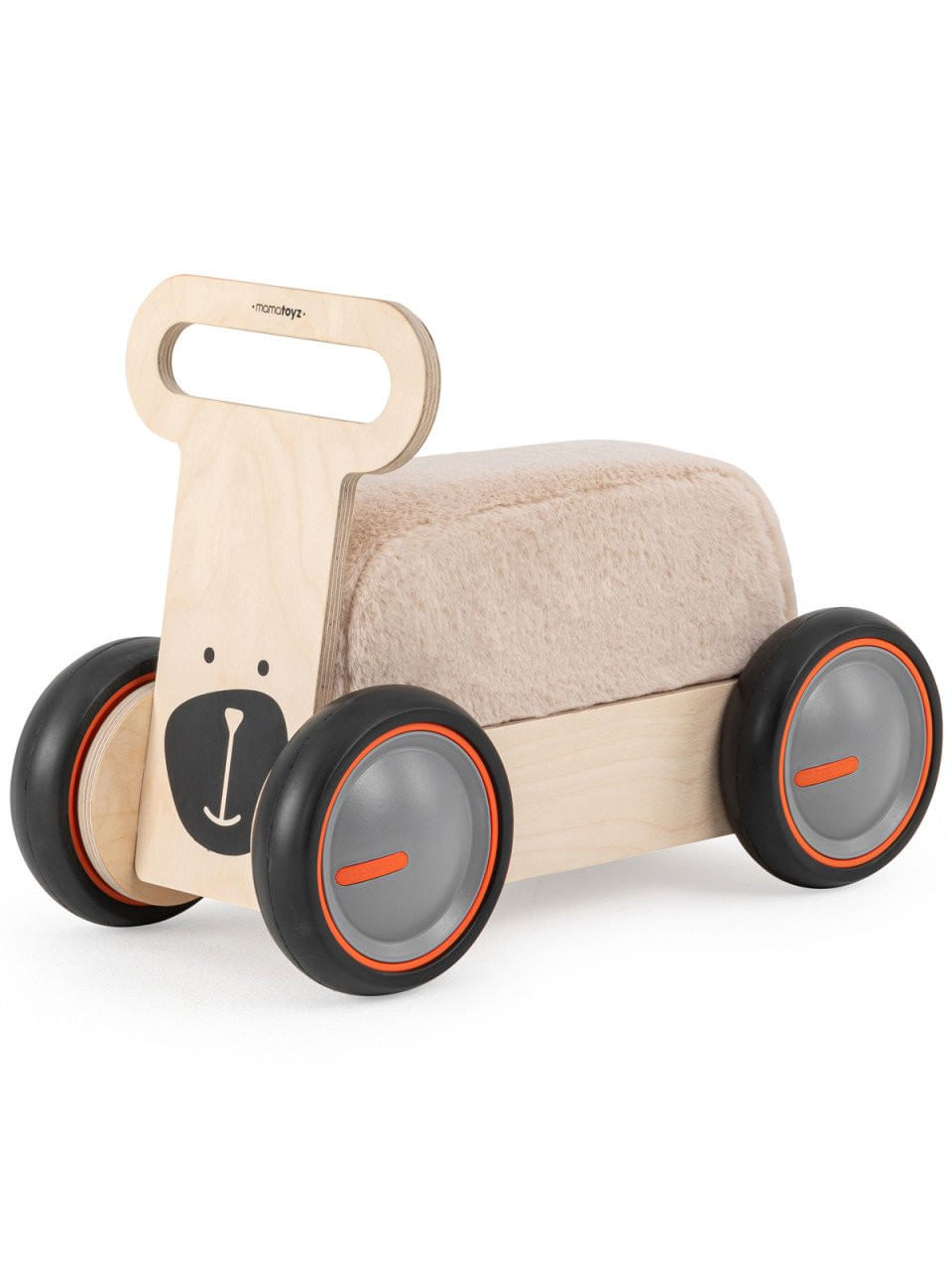 Jucarie din lemn 3 in 1 Ursulet DriveMe Soft masinuta ride-on, premergator si carucior de jucarii MamaToyz
