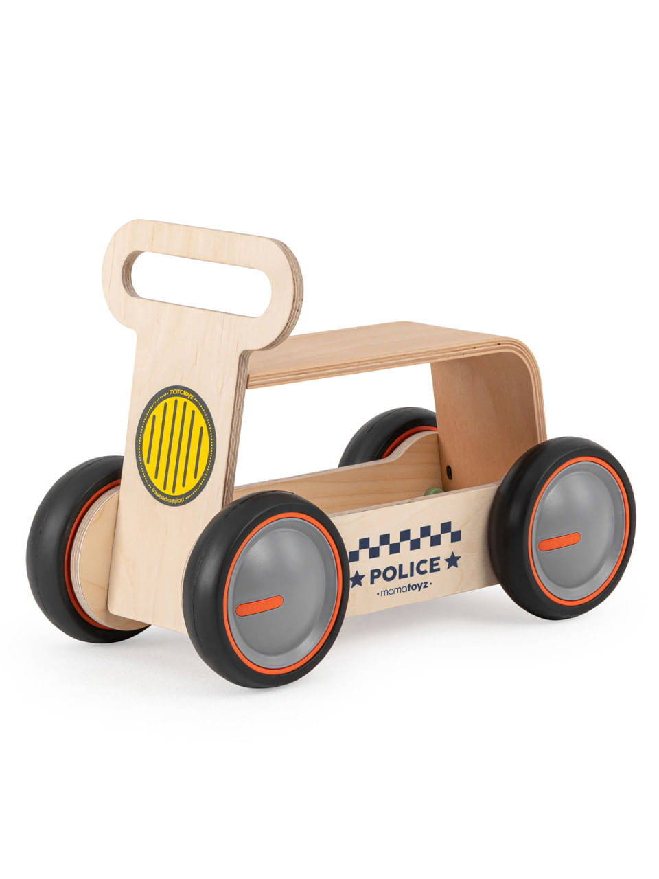 Jucarie din lemn 3 in 1 Politie DriveMe Wood masinuta ride-on, premergator si carucior de jucarii MamaToyz