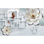 Casa si Gradina - Decoratiuni - Tapet - Fototapet, Flori, fluturi si patrate, 250 x 200 cm - Infinity.ro