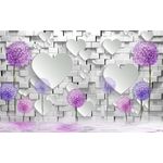 Casa si Gradina - Decoratiuni - Tapet - Fototapet, autocolant, Papadii mov, zid caramida alba, inimioare, 400 x 250 cm - Infinity.ro