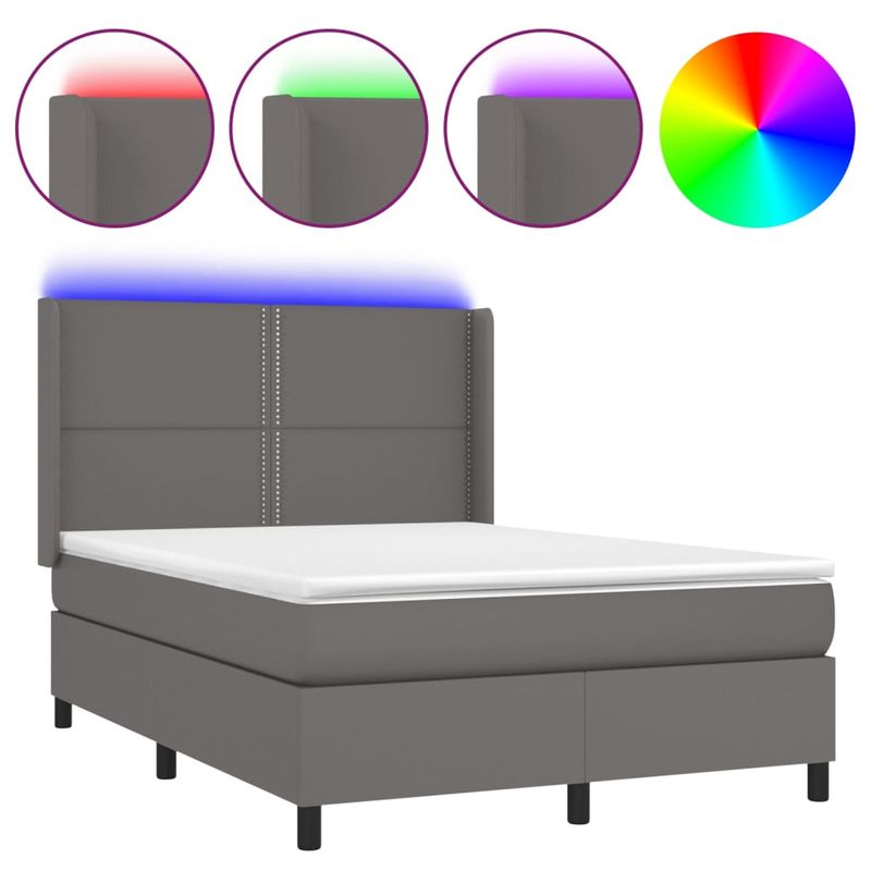 Casa si Gradina - Mobilier - Paturi si accesorii - Paturi - Pat continental cu saltea și LED, cu saltea și LED, 140x190 cm, piele eco, model unică și cuie de tapițerie - Infinity.ro