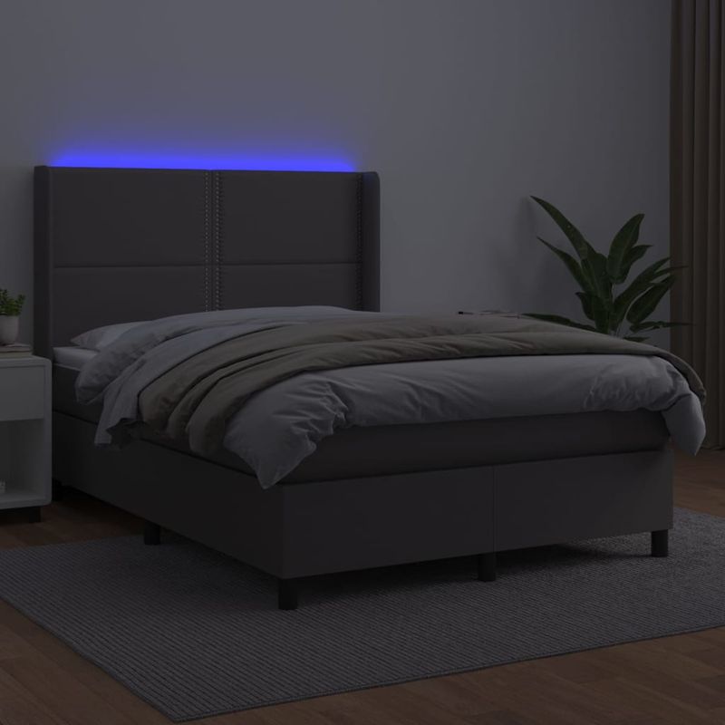 Casa si Gradina - Mobilier - Paturi si accesorii - Paturi - Pat continental cu saltea și LED, cu saltea și LED, 140x190 cm, piele eco, model unică și cuie de tapițerie - Infinity.ro