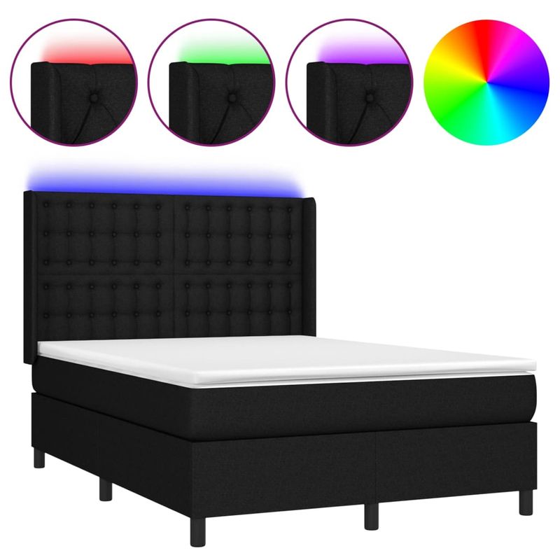 Casa si Gradina - Mobilier - Paturi si accesorii - Paturi - Pat cu arcuri, saltea si LED, negru, 140x190 cm, textil - Infinity.ro